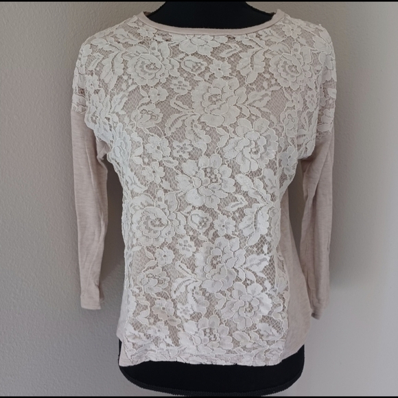 Copper Key Tops - Copper Key Cream & White Lace Sweater Size XL